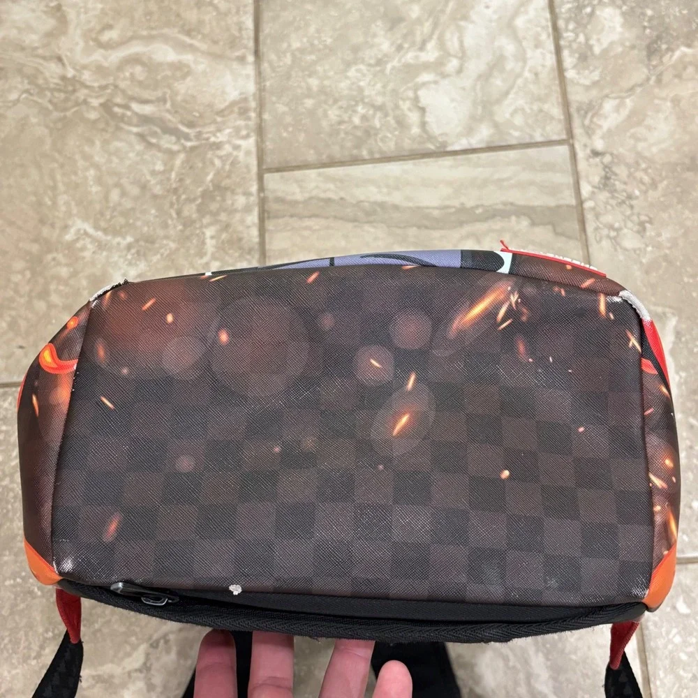 Sprayground Limited Edition Money Bear Motorcycle Flame Backpack Checkered Red
